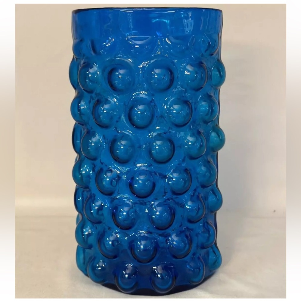 Blenko Bubble Art Glass 10” Blue vase